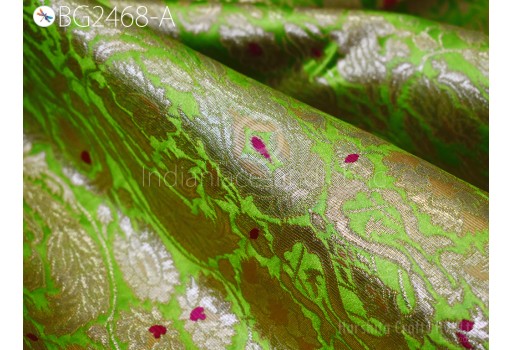 Apple Green Banarasi brocade by the yard wedding dress material skirts crafting home decor cushion covers table runner upholstery clutches costumes